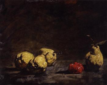 Theodule-Augustin Ribot : Still Life with Pears and a Quince